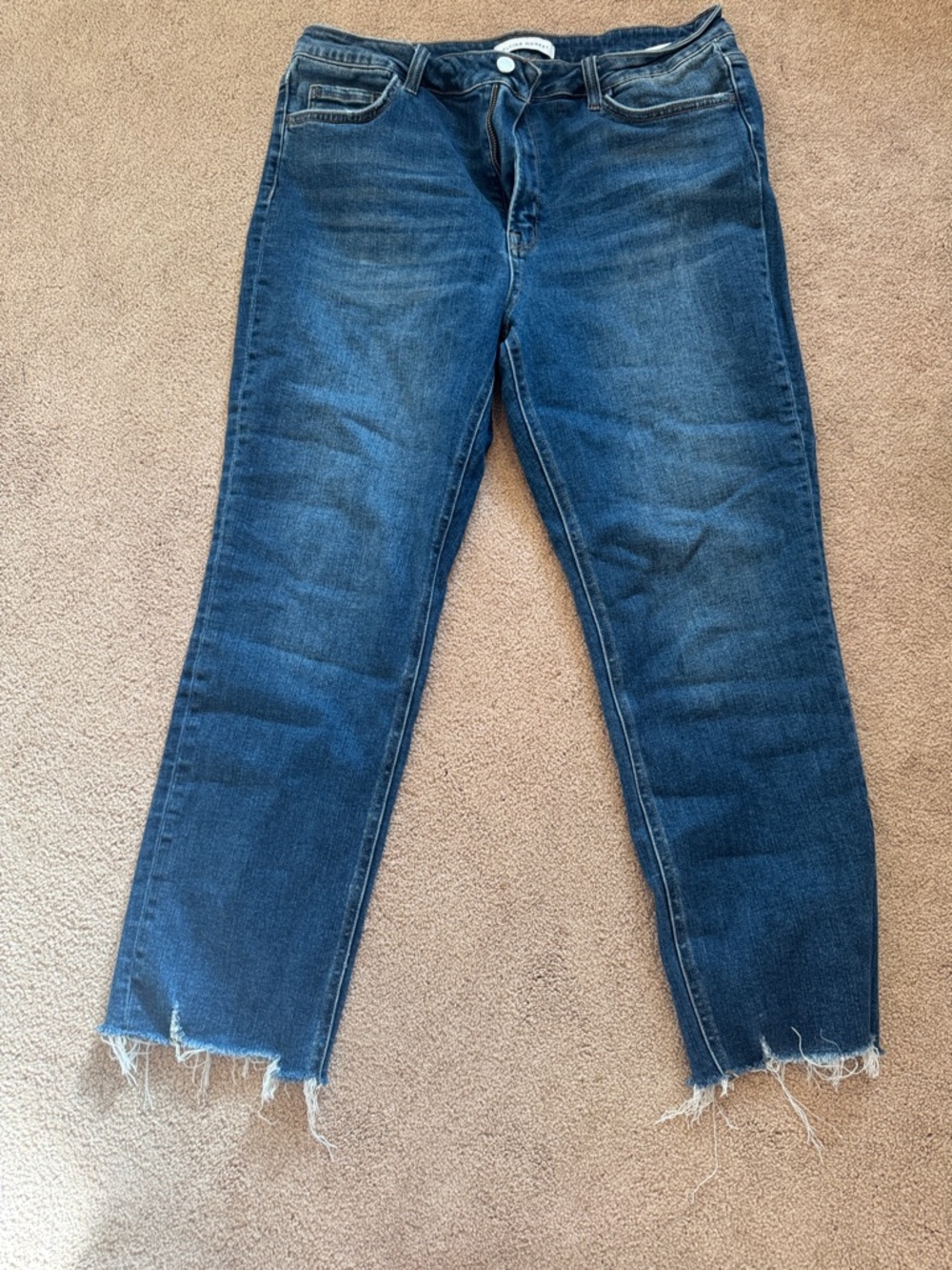 Flying Monkey Dark Blue Cropped Straight Jeans with Raw Hem